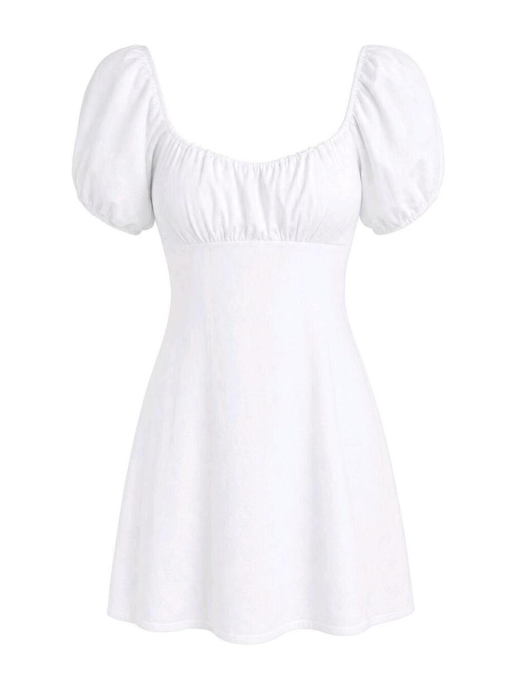 Altar'd State Women's White Tie-Back Puff Sleeve Mini Dress Rayon Linen M Bridal